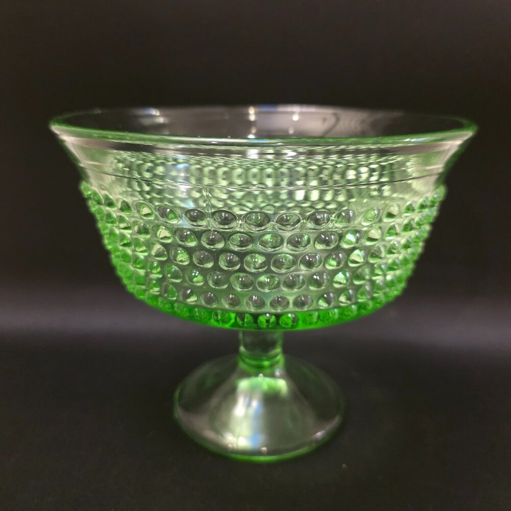 Vintage LE Smith Medium Green Glass Hobnail Compote Dish